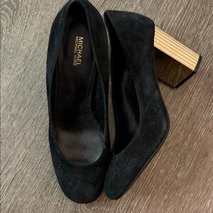 Michael Kors Black Suede Heels with Gold Accent